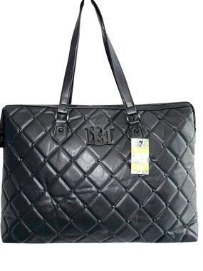 BADGLEY MISCHKA Black/Black Diamond Quilted Zip Top Tote Bag - NWT
